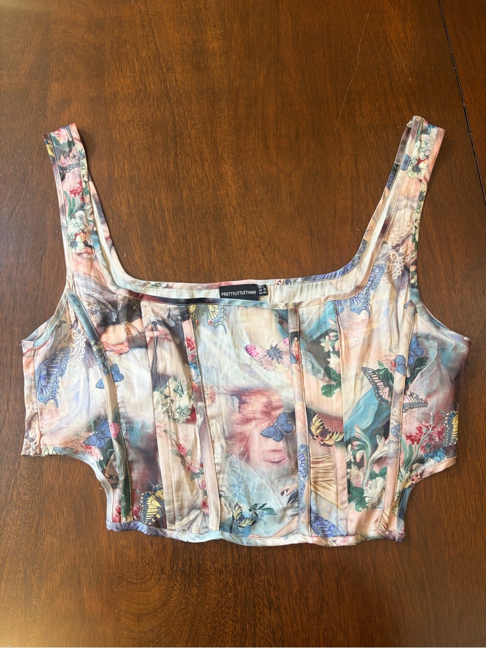 PrettyLittleThing Corset Style Renaissance Cherub Angel Crop Tank Top Shirt